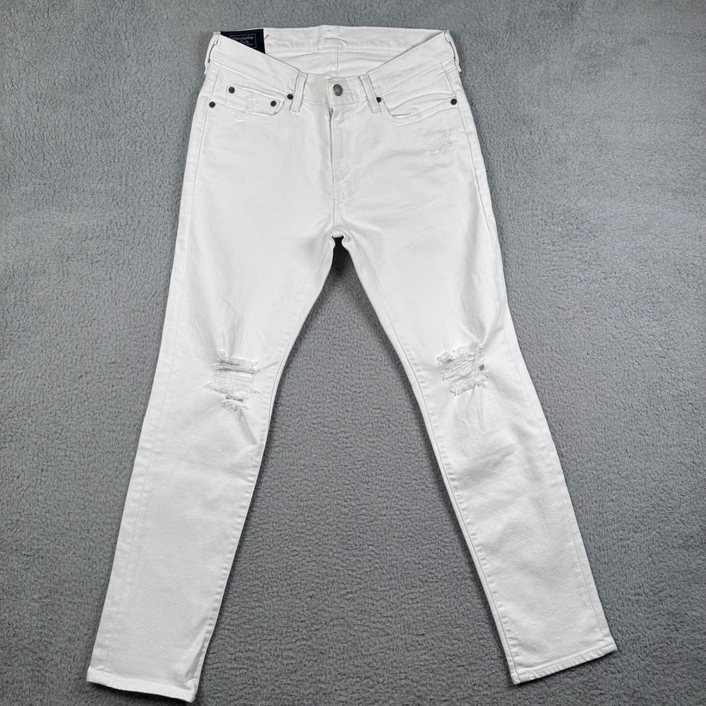 Abercrombie & Fitch Langdon Skinny Stretch Jeans Mens 31x30 White Denim Distress